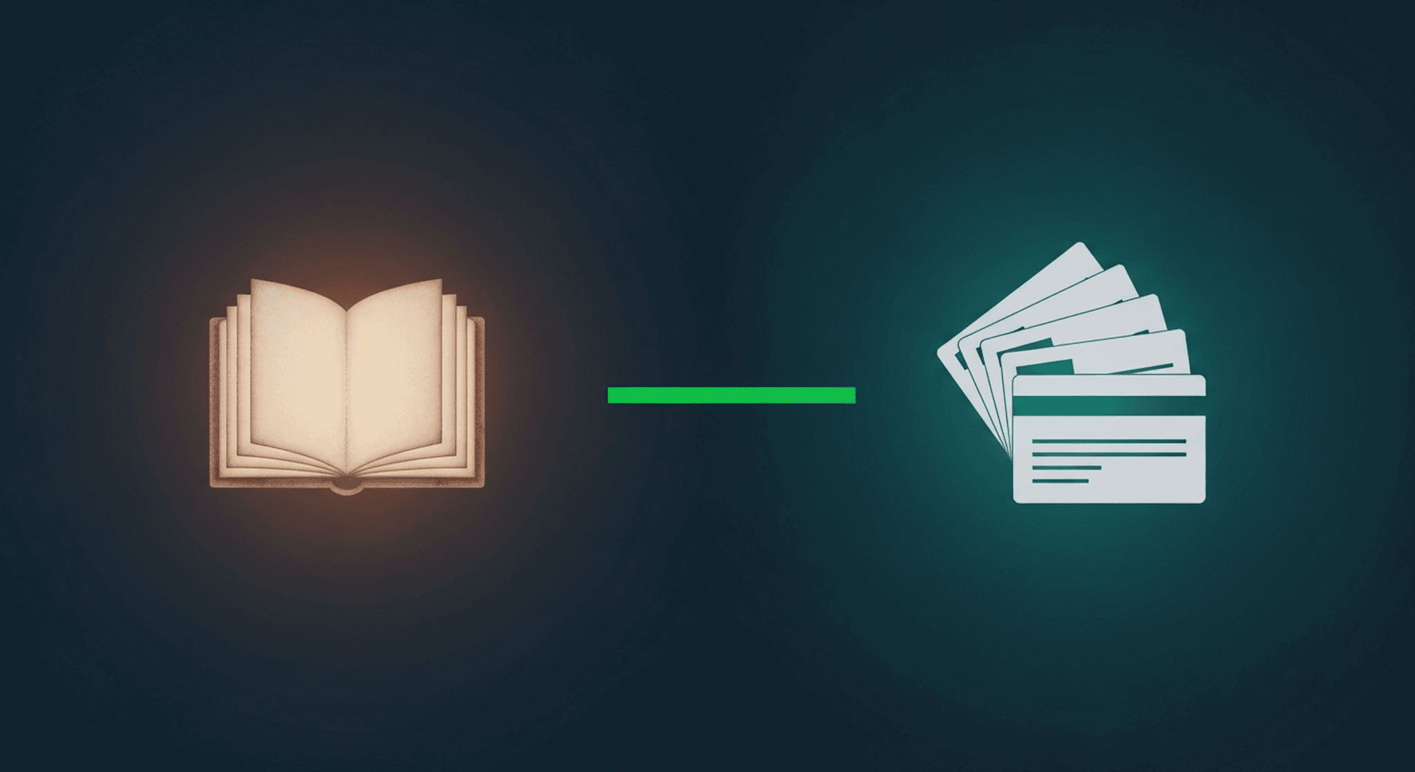 A glowing foundational book on the left and a fan of modern papers on the right, connected by a green timeline line